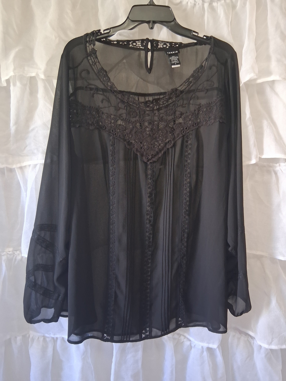 Torrid Black Lace-Trim Sheer Blouse - Women’s Top
